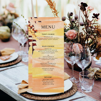 Herbstliche Blätter Orangelber Swirl Hochzeit Menükarte