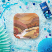 Herbstliche Bleibe | Wasserfarbenlandschaft des He Pappteller (Party)