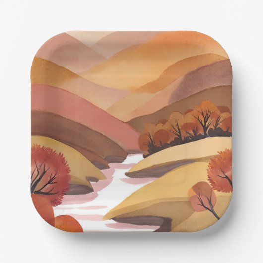 Herbstliche Bleibe | Wasserfarbenlandschaft des He Pappteller (Vorderseite)