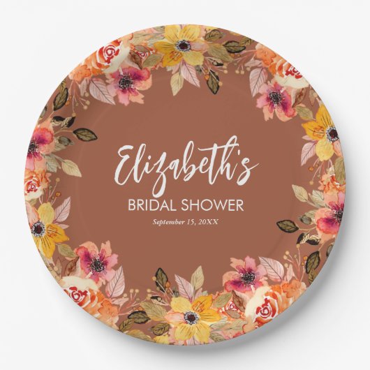 Herbstliche Blume Brautparty Terracotta Pappteller (Vorderseite)