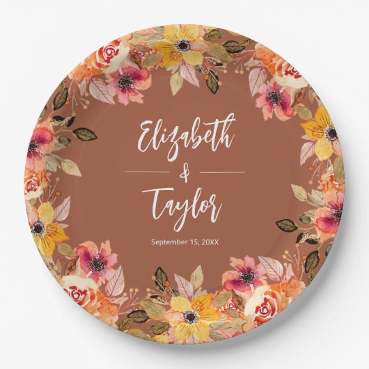 Herbstliche Blume Brautparty Terracotta Pappteller (Vorderseite)