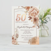 Herbstliche Blume, Champagnerglass Gold 50. Einladung (Stehend Vorderseite)