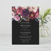 Herbstliche Blume Dahlia Hochzeit Einladung Black (Stehend Vorderseite)