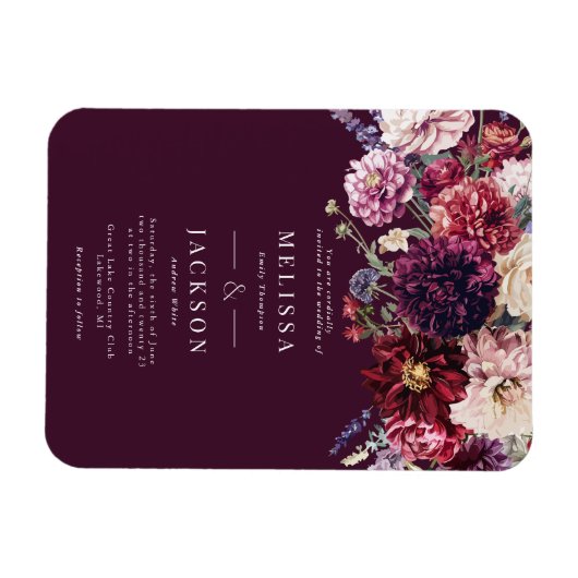 Herbstliche Blume Dahlia Hochzeit Einladung Burgun Magnet (Horizontal)