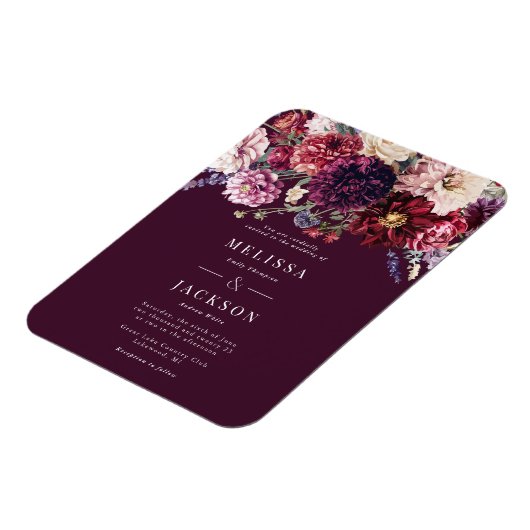 Herbstliche Blume Dahlia Hochzeit Einladung Burgun Magnet (Linke Seite)