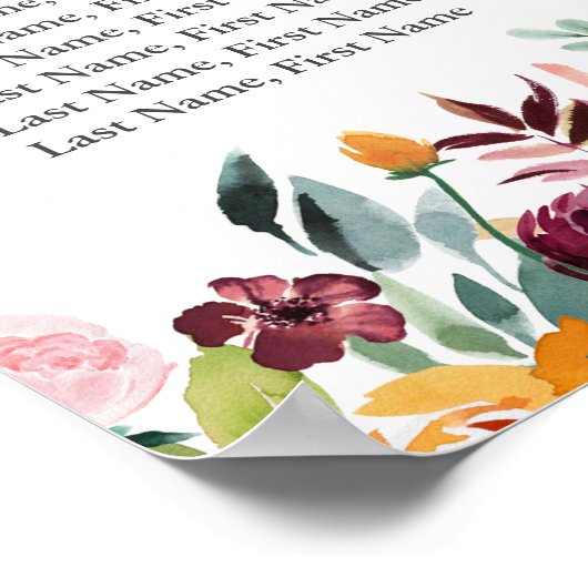 Herbstliche Blume Elegante Hochzeitssessendiagramm Poster (Ecke)