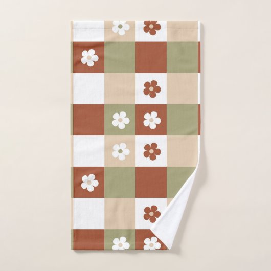 Herbstliche Blume Gingham Karo Pattern Badhandtuch Set (Handtuch)