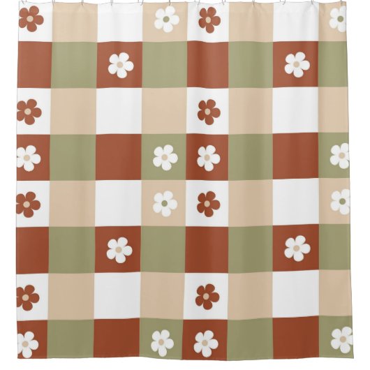Herbstliche Blume Gingham Karo Pattern Duschvorhang (Vorderseite)