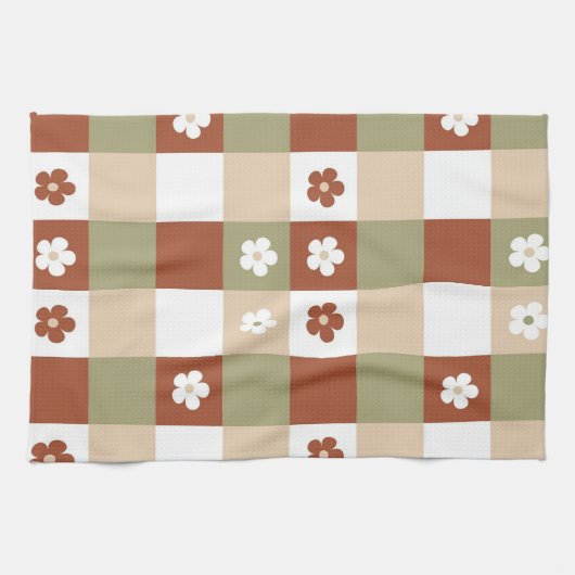 Herbstliche Blume Gingham Karo Pattern Geschirrtuch (Horizontal)