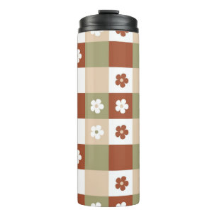 Herbstliche Blume Gingham Karo Pattern Thermosbecher