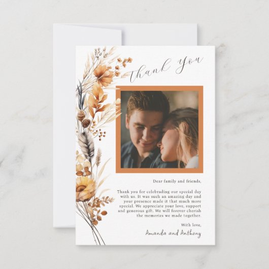 Herbstliche Blume Hochzeit Dankeschön-Karte Dankeskarte (Vorderseite)