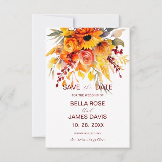 Herbstliche Blume Hochzeit speichern Datum Save The Date (Vorderseite)