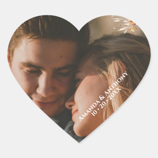 Herbstliche Blume Hochzeitsticker Herz-Aufkleber (Vorderseite)