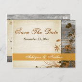 Herbstliche Blume, IMITATE Holz Save the Date Post Ankündigungspostkarte (Vorne/Hinten)