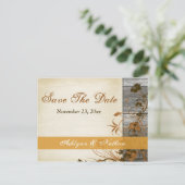 Herbstliche Blume, IMITATE Holz Save the Date Post Ankündigungspostkarte (Stehend Vorderseite)