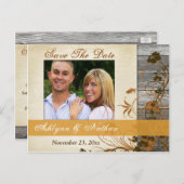 Herbstliche Blume, IMITATE Holz Save the Date Post Ankündigungspostkarte (Vorne/Hinten)