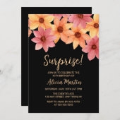 Herbstliche Blume jeder Altersüberraschung Schwarz Einladung (Vorne/Hinten)