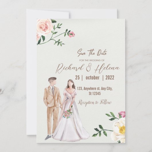 Herbstliche Blume mit Aquarellfarben und Hochzeit  Einladung (Vorderseite)