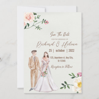 Herbstliche Blume mit Aquarellfarben und Hochzeit Einladung