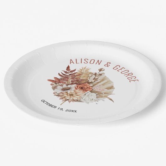 Herbstliche Blume, Terrakotta-Hochzeit im Herbst a Pappteller (Schrägansicht)