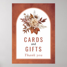 Herbstliche Blume und blättrige Terrakotta-Hochzei Poster