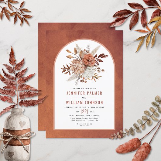 Herbstliche Blume und Hochzeit im Herbst Terrakott Einladung