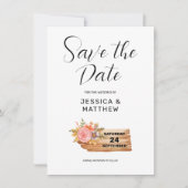 Herbstliche Blume und Holzsignatur Save The Date (Vorderseite)