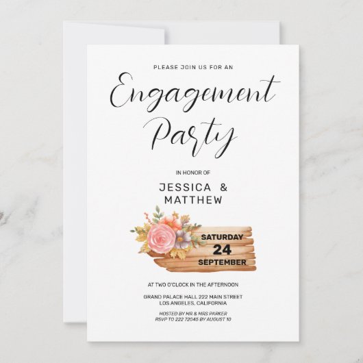 Herbstliche Blume und Verlobung der Holzsignatur Einladung (Vorderseite)