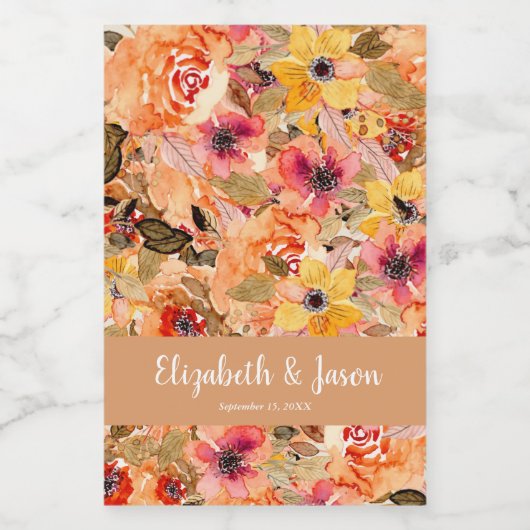 Herbstliche Blume Wasserfarbe Hochzeit Mini Weinetikett (Einzelnes Label)