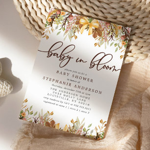 Herbstliche Blumen Baby in Blüte Baby Shower Einladung