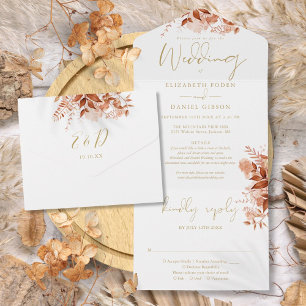 Herbstliche Blumen Gold Details RSVP Hochzeit All In One Einladung