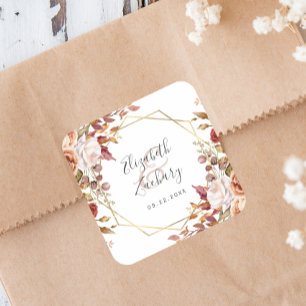 Herbstliche Blumen Gold Geometrische Hochzeit im H Quadratischer Aufkleber