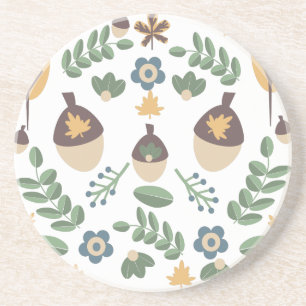 Herbstliche Blumen Grüne Blätter Eichel Design Getränkeuntersetzer
