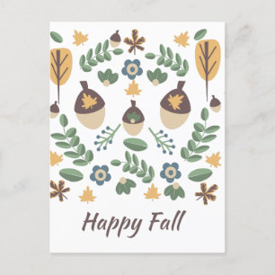 Herbstliche Blumen Grünzeug Blätter Eichel Muster Postkarte
