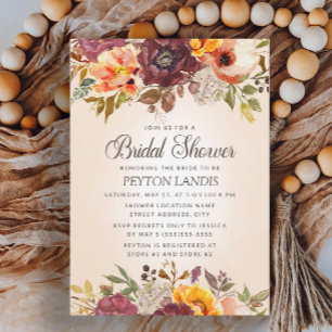 Herbstliche Blumen Hochzeit Orange Rost Brautparty Einladung