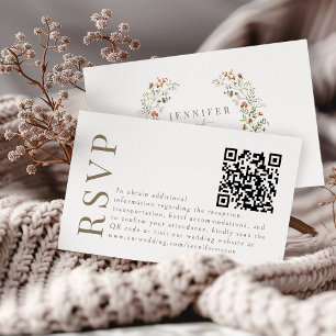 Herbstliche Blumen-Hochzeits-RSVP-QR-Code-Karte Begleitkarte