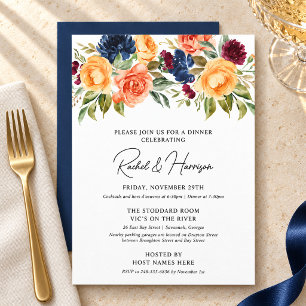 Herbstliche Blumen Hochzeitsprobeessen im Marinebl Einladung