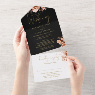 Herbstliche Blumen in Schwarz und Gold Details RSV All In One Einladung