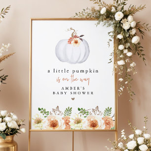 Herbstliche Blumen Kleine Kürbis-Baby-Party Begrüß Poster
