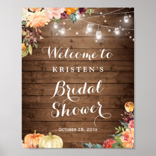 Herbstliche Blumen-Mason-Glas-Lichter Brautparty-S Poster
