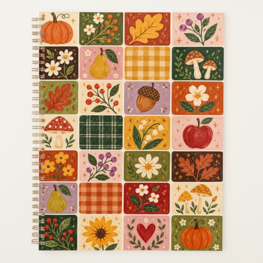Herbstliche Blumen-Patchwork-Muster – Rustikal F Planer (Vorderseite)