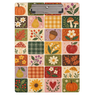 Herbstliche Blumen- Patchworkmuster – Rustikal F Klemmbrett