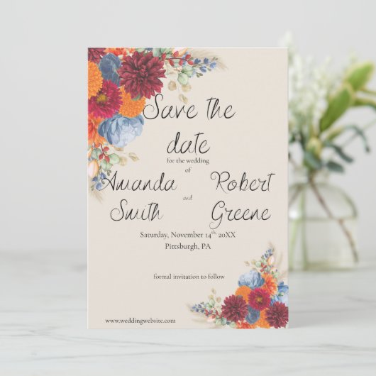Herbstliche Blumen Save the Date (Stehend Vorderseite)
