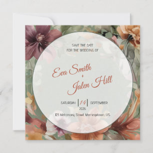 Herbstliche Blumen-Save-the-Date-Karte in melancho Einladung
