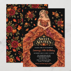 Herbstliche Blumen Sweet Sixteen Geburtstagsfeier Einladung