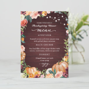 Herbstliche Blumen Thanksgiving-Dinner-Menükarte Dankeskarte
