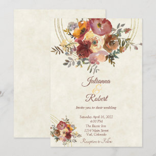 Herbstliche Blumen- und Gold-Hochzeitseinladung na Einladung