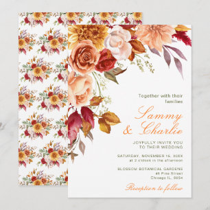 Herbstliche Blumen und Laub Hochzeit Einladung