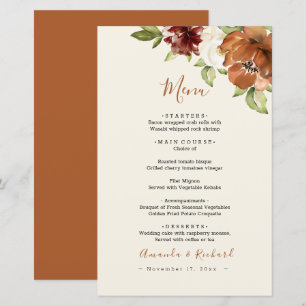 Herbstliche Blumene Hochzeitsmenü in dunklem Orang