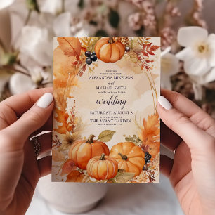 Herbstliche Blumengebinde-Kürbis-Hochzeitseinladun Einladung